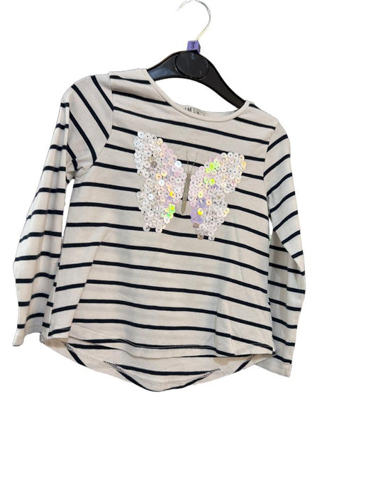 Preloved H&M - Blue White Stripe Sequin Butterfly Long-sleeved Top (3-4y)