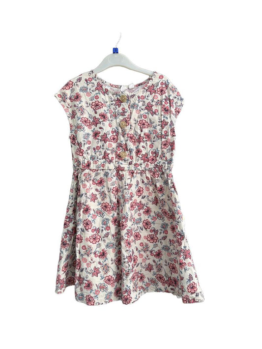 Preloved Gap - Cream Pink Floral Print Linen Sleeveless Dress (6-7y)