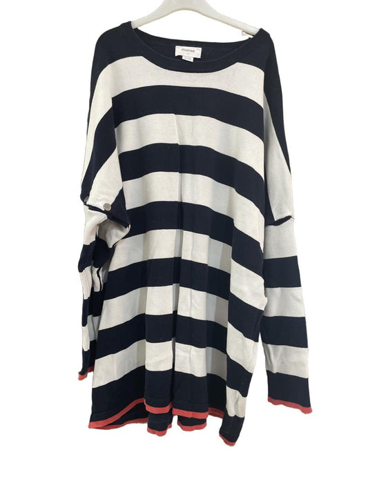 Preloved Seraphine - Navy And White Stripe Top. Button Up Sides.And Top Of Arms. (Medium)