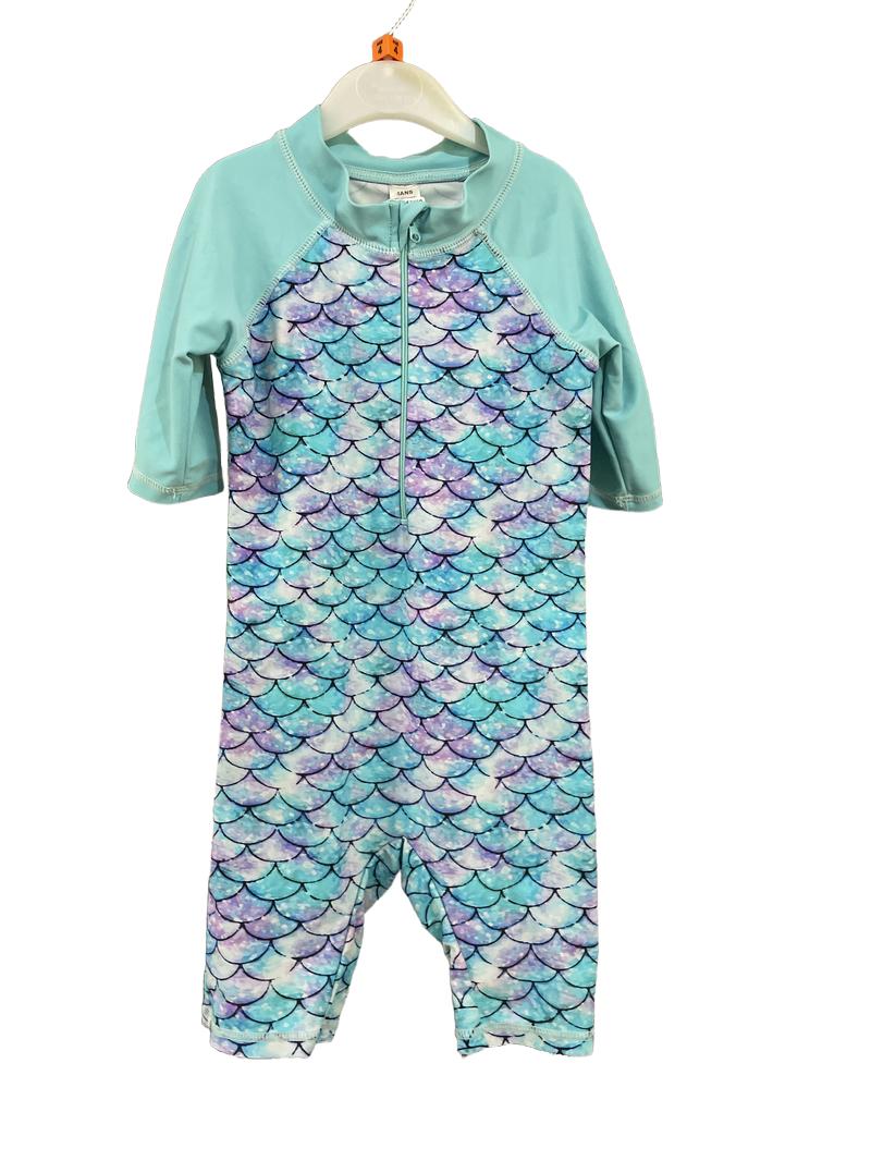 Preloved Unknown Brand - Blue Fish Scale Swim Suit UV Protection (4-5y)