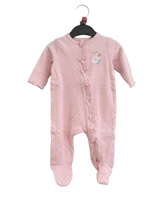 Preloved Little Me - Pink Polka Dot Long-sleeved Babygrow Sleepsuit With Feet (3-6m, 0-3m)