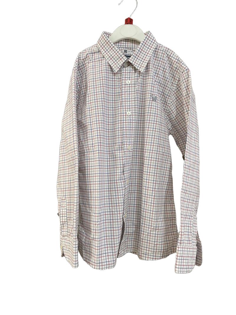 Preloved Thomas Brown - Top - White Red Blue Check Long-sleeved Button Down Shirt (8-9y)