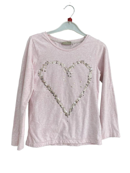 Preloved Next - Pink Heart Sequin Long-sleeved Shirt (8-9y)