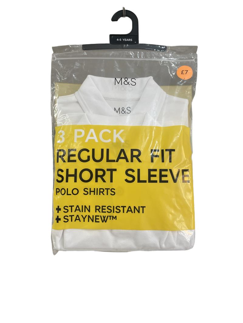 Preloved Marks & Spencer - 3 Pack Regular Fit Short Sleeve Polo Shirt. White (4-5y)