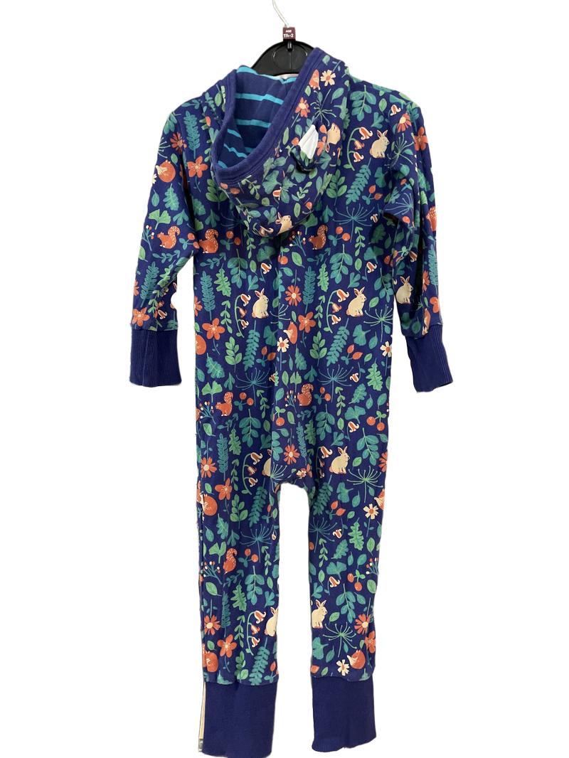 Preloved Piccalilly - Blue Rabbit Leaf Print Long-sleeved Hooded Onesie (18-24m)