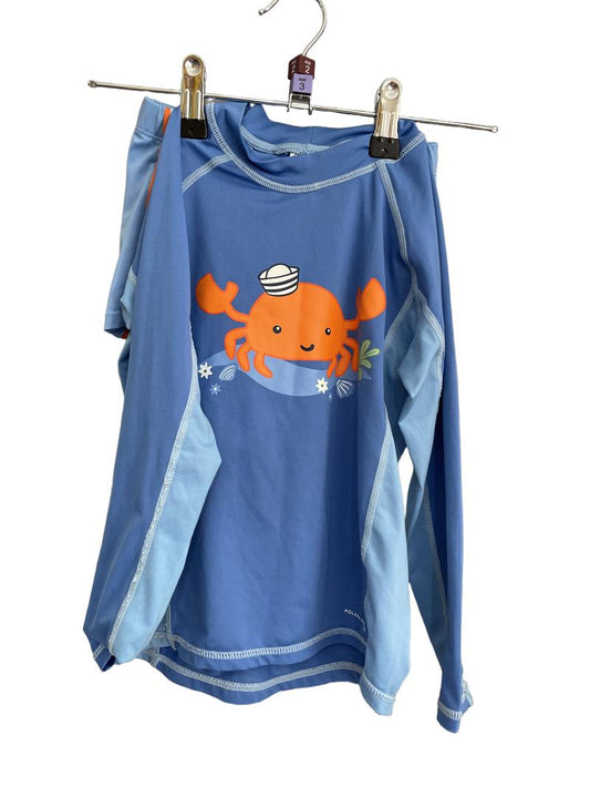 Preloved Polarn O. Pyret - Blue Crab Sun Swim Shirt And Swim Shorts Set (2-3y, 3-4y)