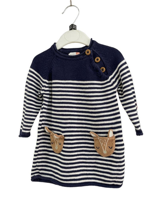 Preloved John Lewis - Navy White Stripe Deer Pocket Knit Dress (3-6m)