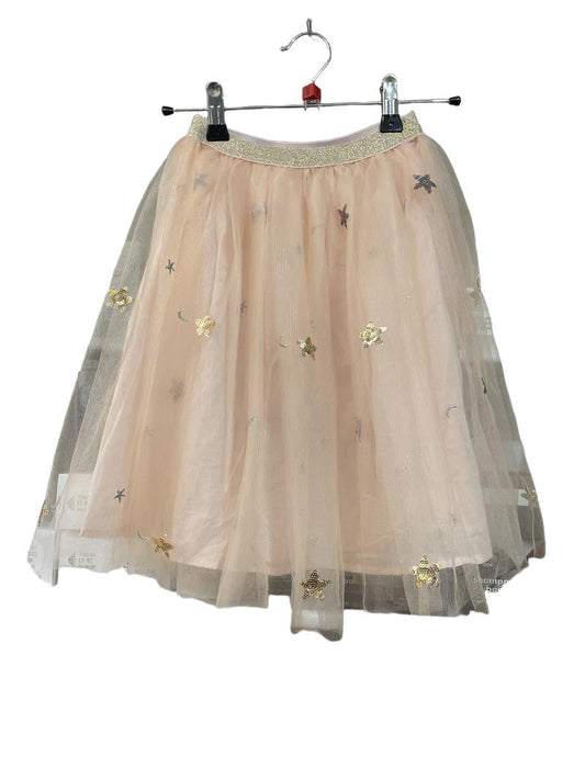 Preloved Monoprix Kids - Skirt - Pink Tulle Star Moon Sequin Skirt (8-9y)