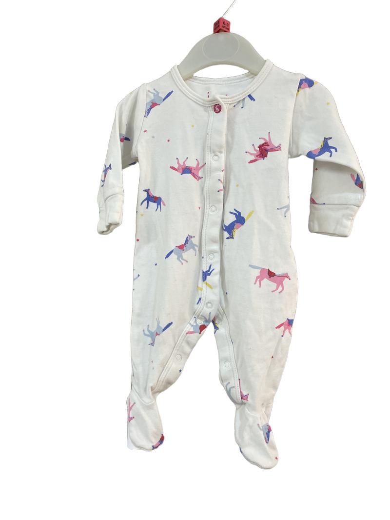 Preloved Joules - White Horse Print Sleepsuit (0-3m)