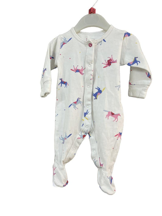 Preloved Joules - White Horse Print Sleepsuit (0-3m)