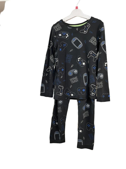 Preloved Marks & Spencer - Black Game Over Long-sleeved Pyjama Set (10-11y)
