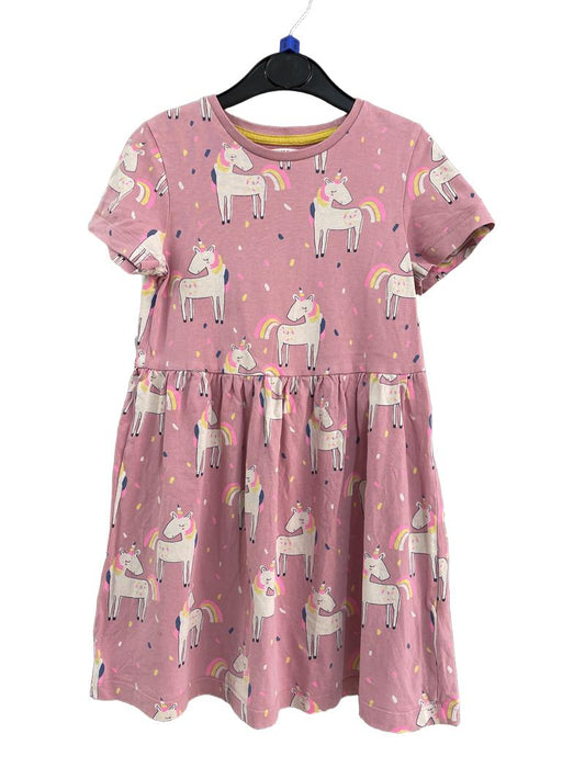 Preloved Marks & Spencer - Pink Unicorn Short-sleeved Skater Dress (6-7y)
