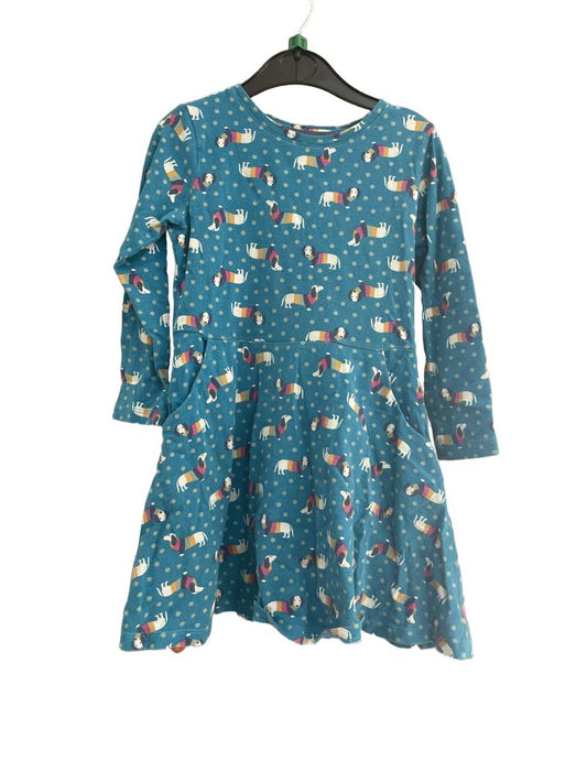 Preloved Kite - Blue Spotty Dog Long Sleeve Dress. (5y)