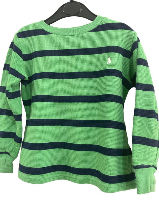 Preloved Polo Ralph Lauren - Green Blue Stripe Waffle Knit Long-sleeved Shirt (3-4y) - Top