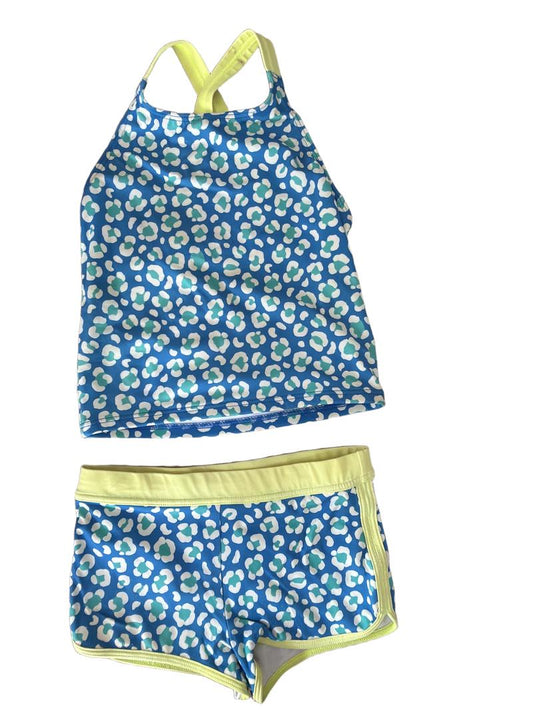 Preloved Boden - Blue Yellow Leopard Print Tankini With Swim Shorts 2 (5-6y, 6-7y)