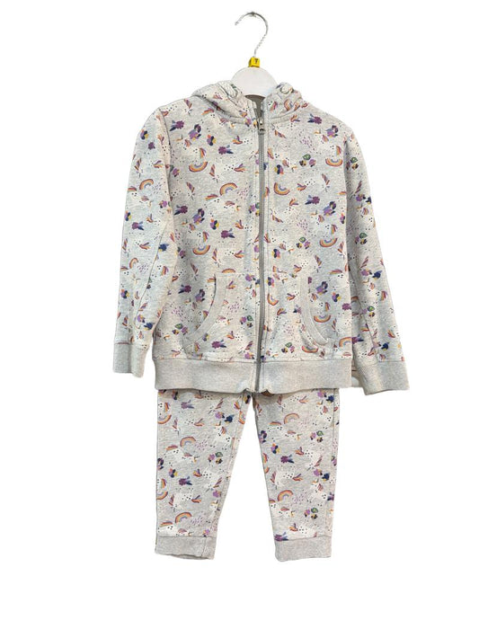 Preloved Next - Gray Unicorn Print Zip Hoodie And Joggers Tracksuit Co-ords (7-8y)