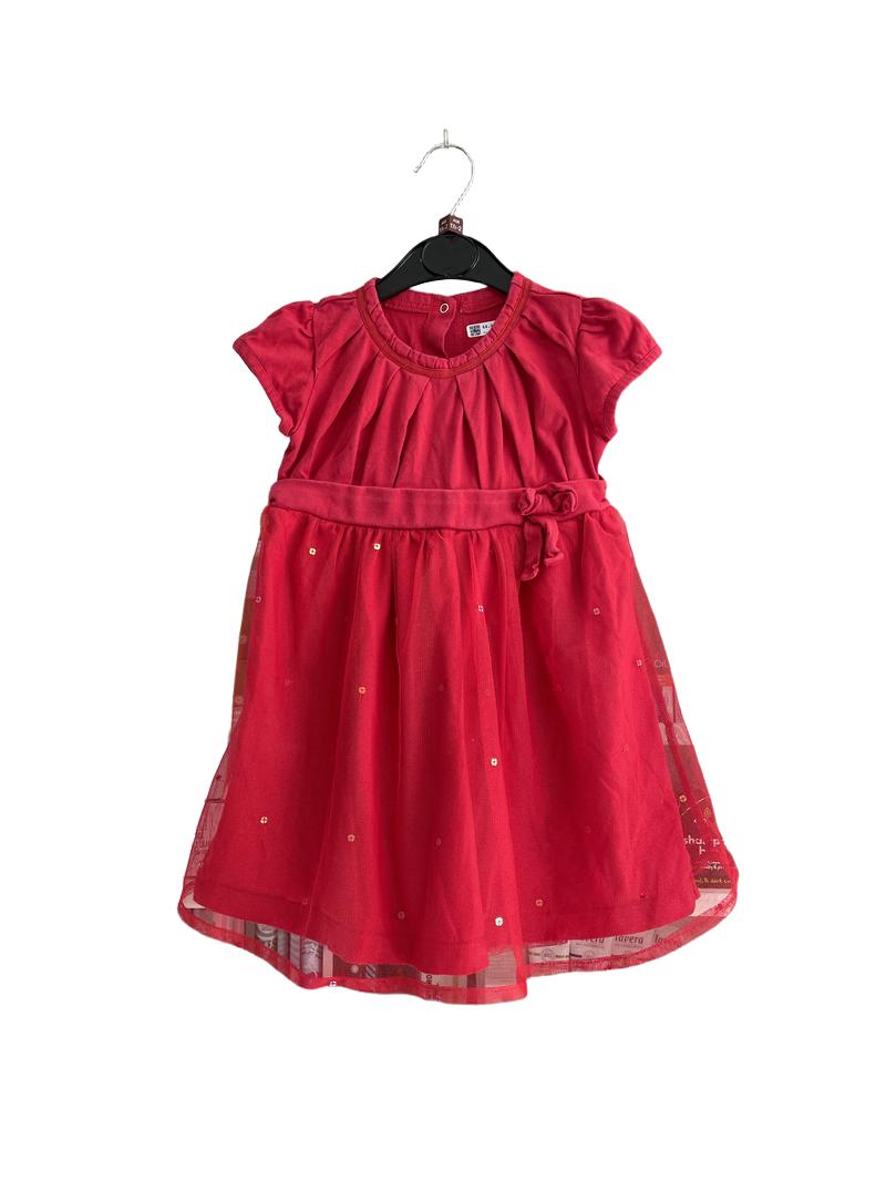 Preloved Marks & Spencer - Red Short-sleeved Tulle Sequin Dress (18-24m)