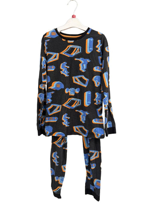 Preloved Marks & Spencer - Black Blue Orange Skateboard Long-sleeved Pyjama Set (10-11y)