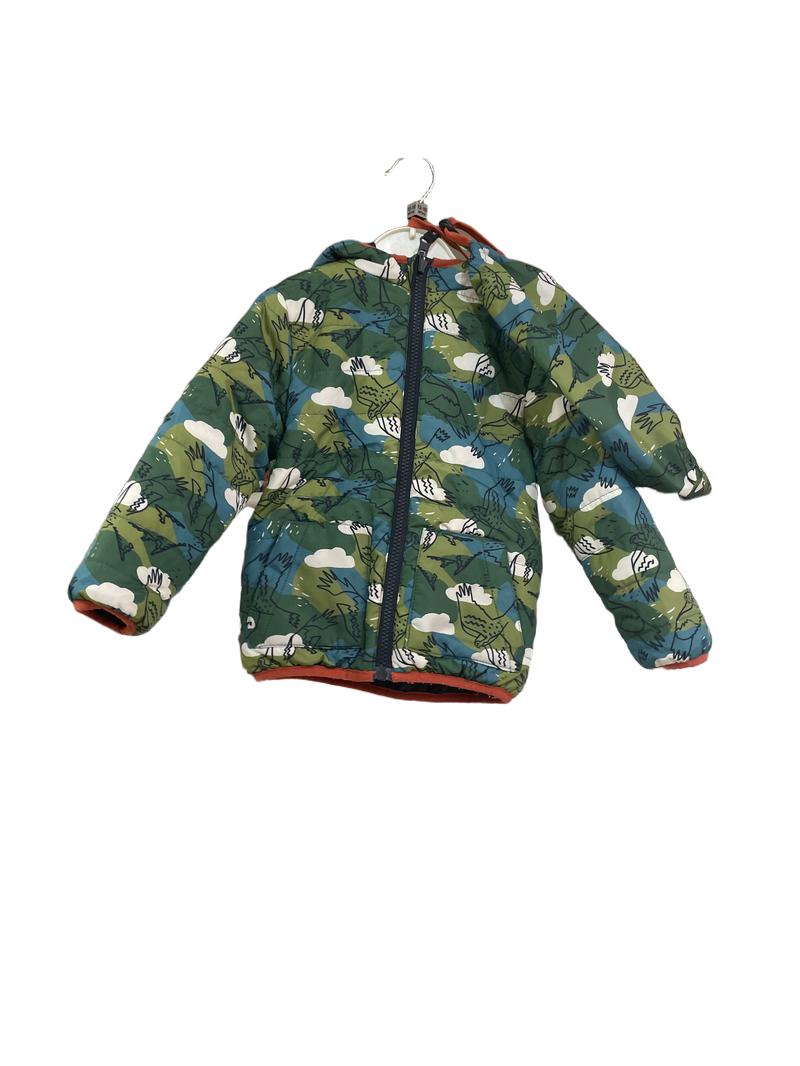 Preloved Frugi - Green And Blue Bird Design Reversable Navy Pack Away Jacket. (12-18m)
