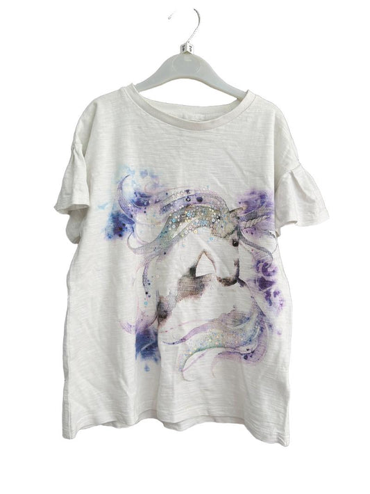 Preloved Next - White Unicorn Graphic Sequin T Shirt (9-10y)