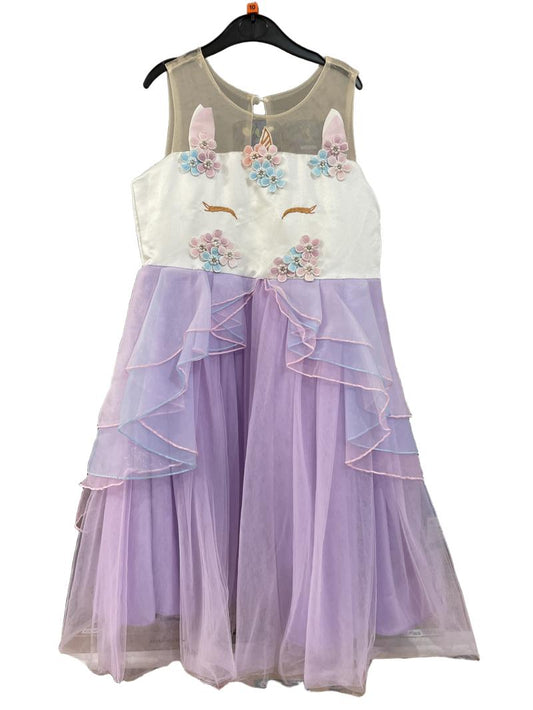 Preloved Ai Meng Baby - Dress - Purple Tulle And White Floral Unicorn Dress, 140 Cm (10-11y)