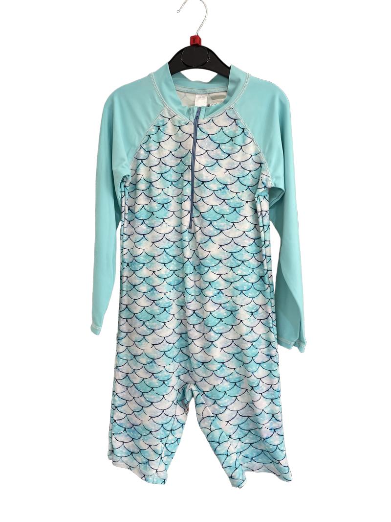 Preloved Unknown Brand - Blue Fish Scale Sun Protective Swimsuit (8-9y)