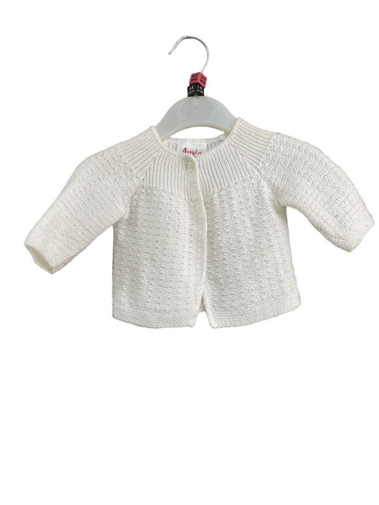 Preloved Artflo - White Pointelle Knit Cardigan (0-3m, 3-6m) - Top