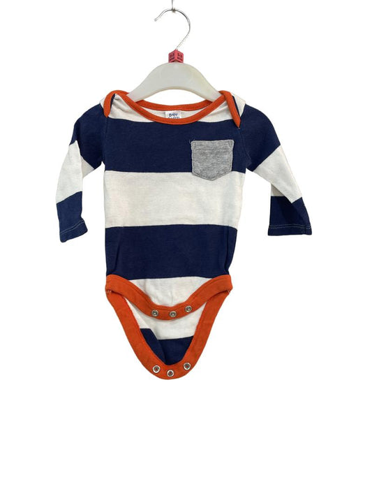 Preloved Baby Boden - White Navy Orange Stripe Long-sleeved Bodysuit, Newborn (0-3m)