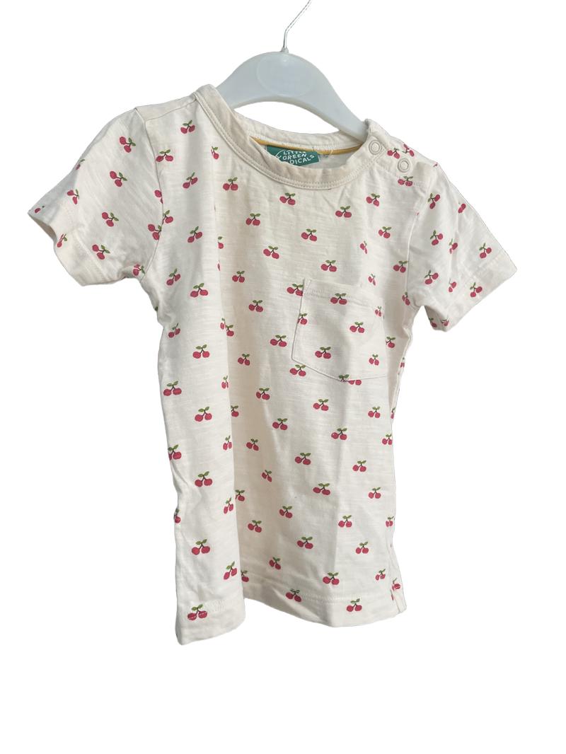Preloved Little Green Radicals - Cream With Cherry Print Organic T Shirt