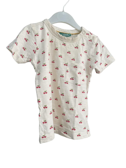 Preloved Little Green Radicals - Cream With Cherry Print Organic T Shirt