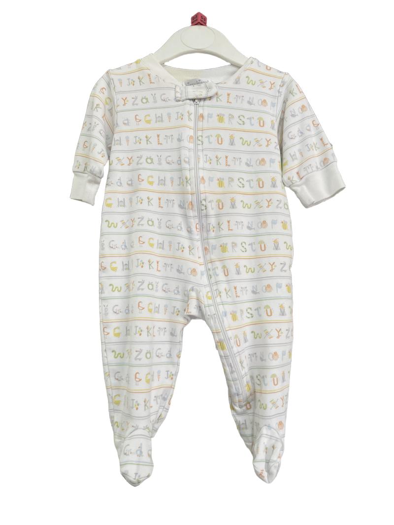 Preloved Kissy Kissy - White Alphabet Sleepsuit. (0-3m)