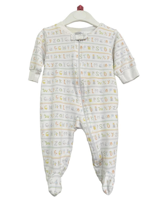 Preloved Kissy Kissy - White Alphabet Sleepsuit. (0-3m)