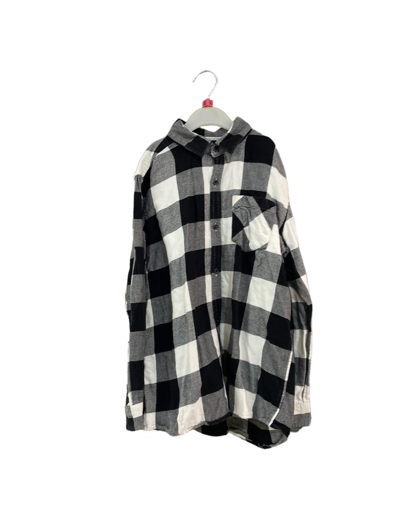 Preloved Next - Black White Buffalo Check Long-sleeved Button Down Flannel Shirt (10-11y)