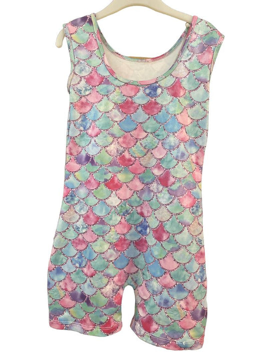 Preloved Bezioner - Pastel Sparkle Scale Shorts Leotard, Size 120 (7-8y, 8-9y)