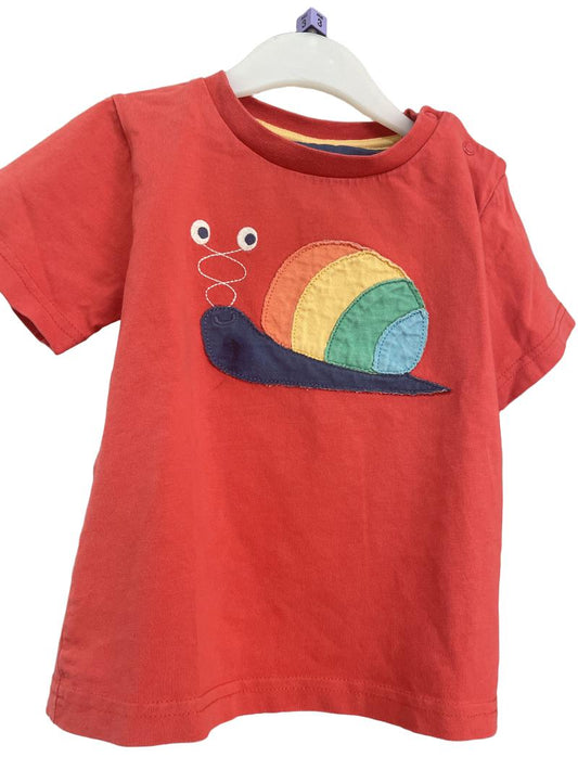 Preloved Kite - Red Short-sleeved Shirt With Multicolour Snail Applique (3-4y) - Top