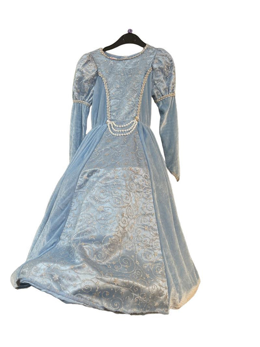 Preloved Dream Play Imagine - Blue Glitter Cinderella Elsa Ball Gown With Hoop Skirt (3-4y)