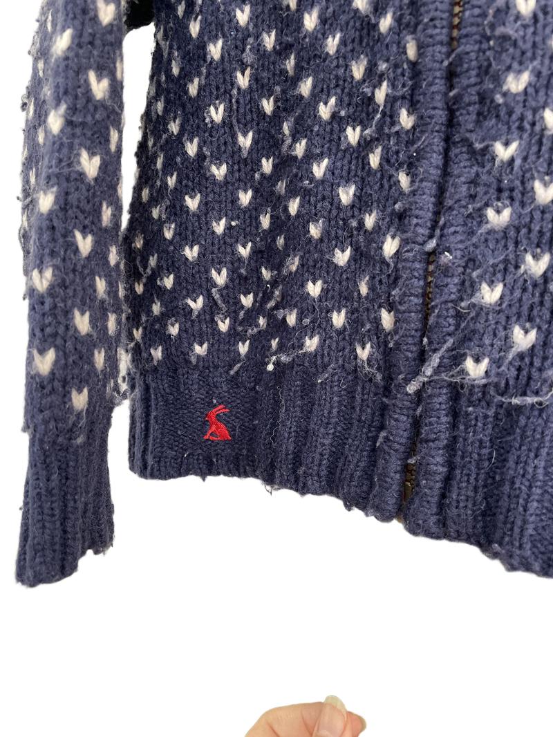 Preloved Joules - Navy White Knit Zip Jumper (5-6y)