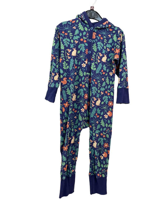 Preloved Piccalilly - Blue Rabbit Leaf Print Long-sleeved Hooded Onesie (18-24m)