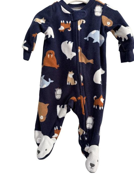 Preloved Carter's - Navy Arctic Animal Fleece Sleepsuit (0-3m)