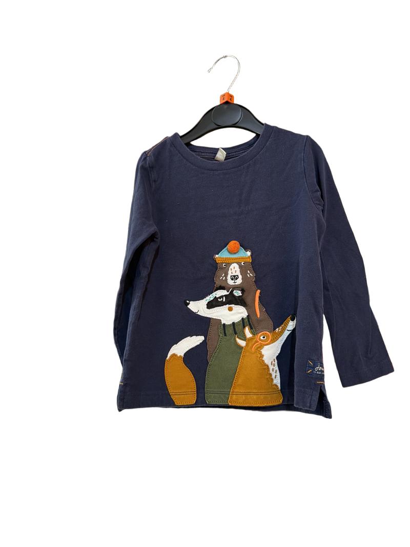 Preloved Joules - Navy Autumn Animal Appliqué Long-sleeved T Shirt (4y)