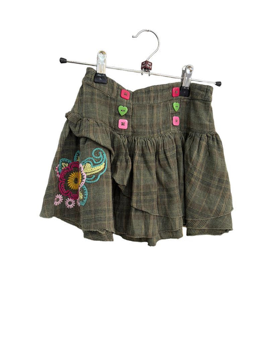 Preloved Indigo Collection - Marks & Spencer - Green Check Embroidered Tiered Skirt (18-24m)