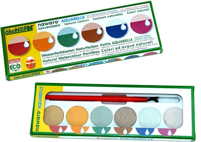 okoNORM Nawaro Watercolour Paint Box Small, 6 Tablets with Mini Brush