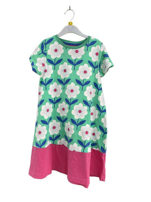 Preloved Mini Boden - Green Blue White Pink Flower Print Short-sleeved A-line Dress (7-8y) - Dress