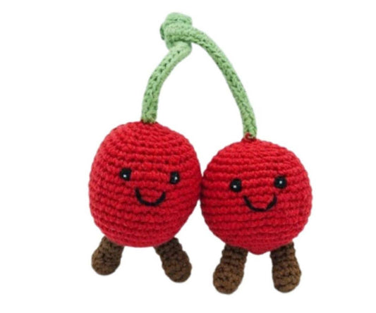 Red Cherries Baby Rattle, Fair Trade Crochet Organic Cotton