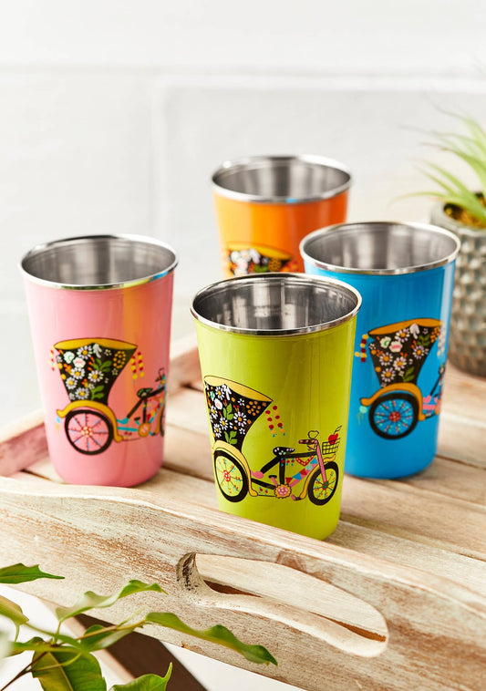 Rickshaw Hand Painted Kashmiri Enamel Tumbler