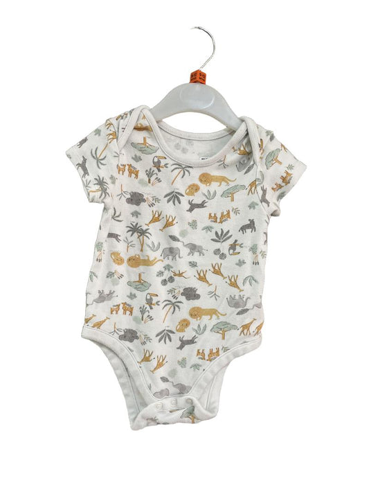 Preloved Mothercare - White Jungle Animal Short-sleeved Onesie (9-12m)