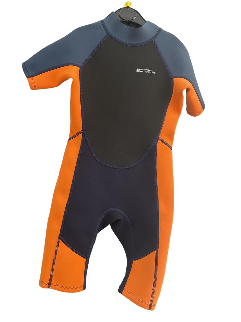 Preloved Mountain Warehouse - Orange Black Navy Shortie Neoprene Wetsuit (7-8y)