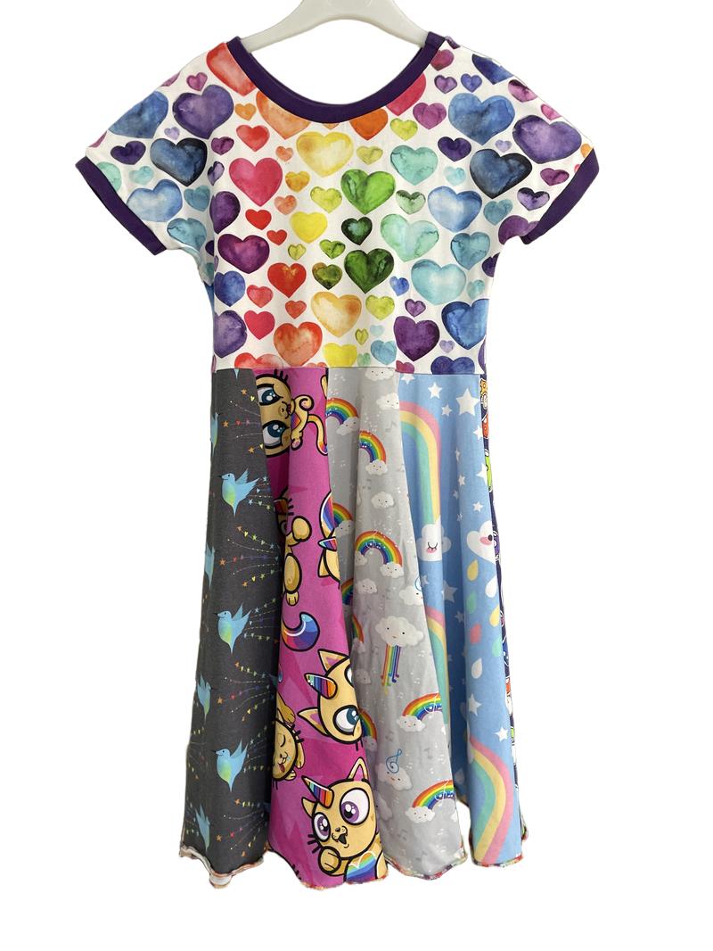 Preloved Unknown Brand - Multicolour Print Short-sleeved Dress, Hand Made (9-10y)