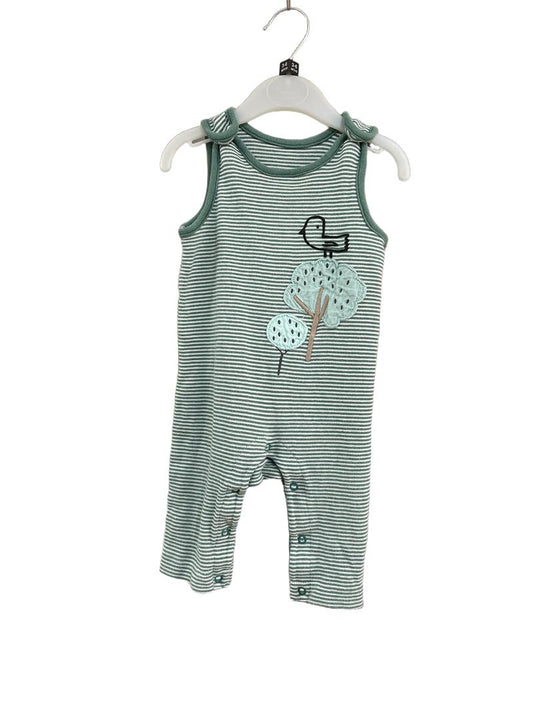 Preloved Marks & Spencer - Green White Stripe Tree Applique Sleeveless Romper (3-6m)