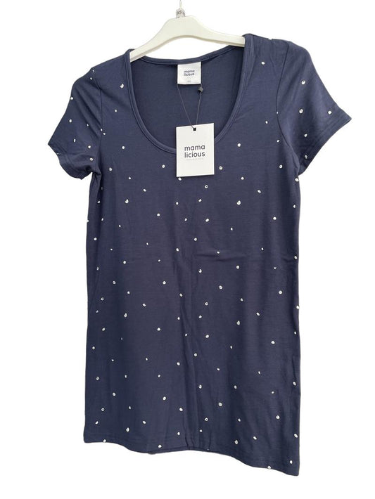Preloved Mama Licious - Navy Silver Polka Dot Short-sleeved Maternity T Shirt, NEW With Tags (X Small) - Top
